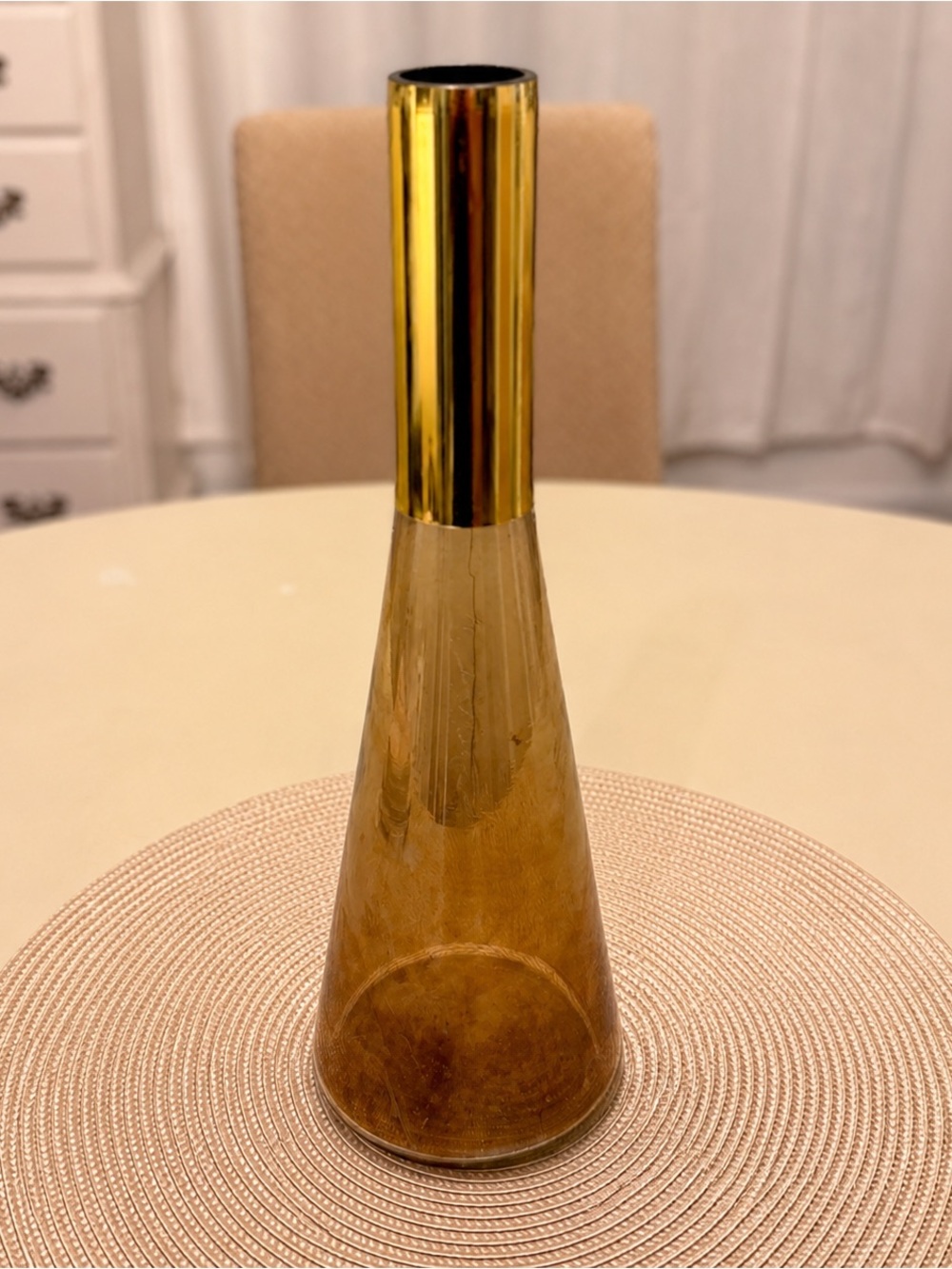 Brass and Amber Glass Decorative Vase - Home Accents